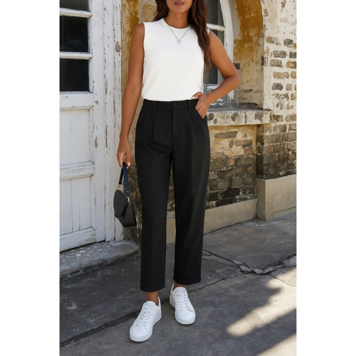 Kadın Yüksek Bel Cepli Atlas Pantolon