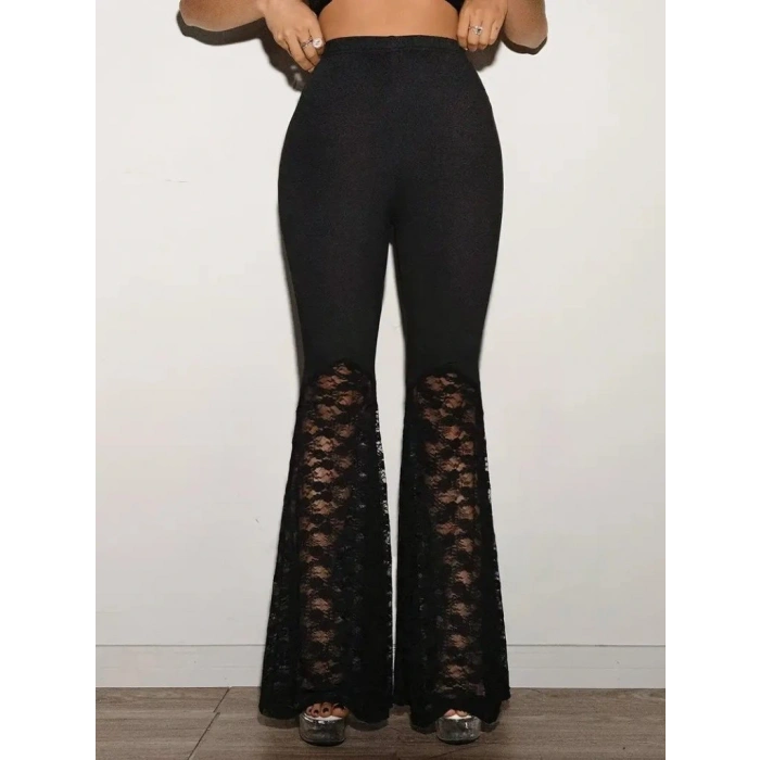 Kadın Yüksek Bel Dantel Detaylı Dalgıç Pantolon