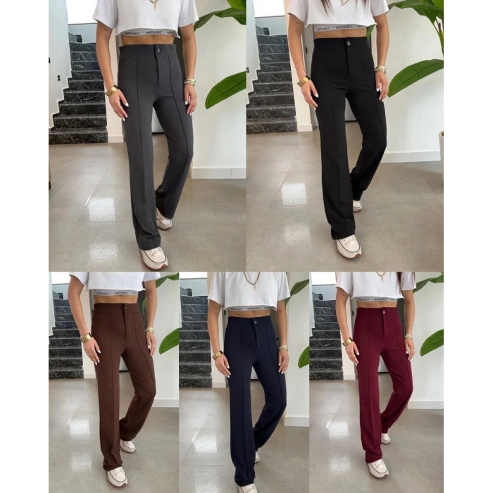 Kadın Yüksek Bel Full Likralı Krep Kumaş Pantolon