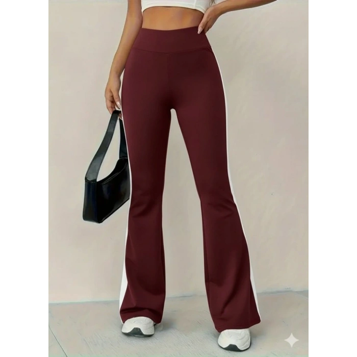 Kadın Yüksek Bel İspanyol Paçalı Yanlardan şerit Detaylı Dalgıç Tayt Pantolon