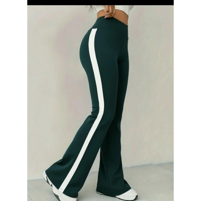 Kadın Yüksek Bel İspanyol Paçalı Yanlardan şerit Detaylı Dalgıç Tayt Pantolon