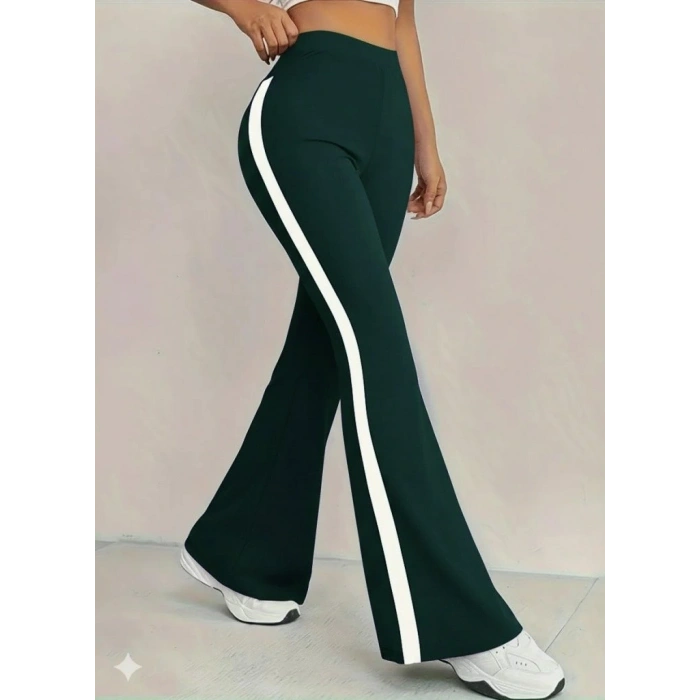 Kadın Yüksek Bel İspanyol Paçalı Yanlardan şerit Detaylı Dalgıç Tayt Pantolon