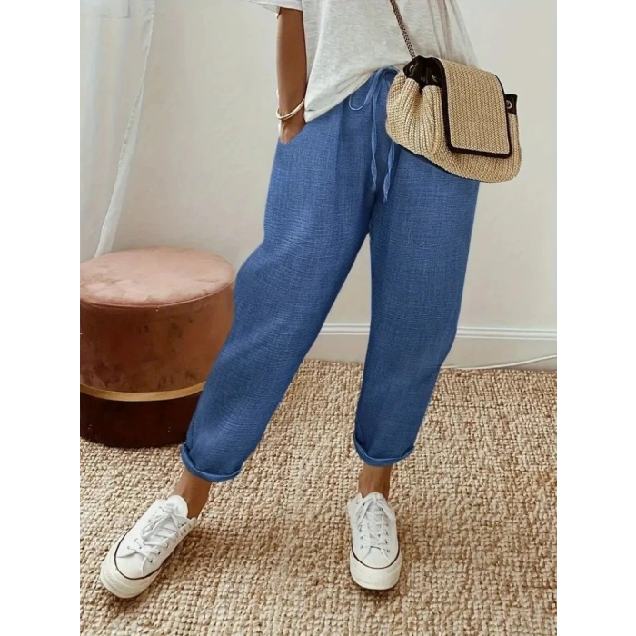 Kadın Yüksek Bel Lastikli Belde Bağcık Detaylı Aerobin Pantolon