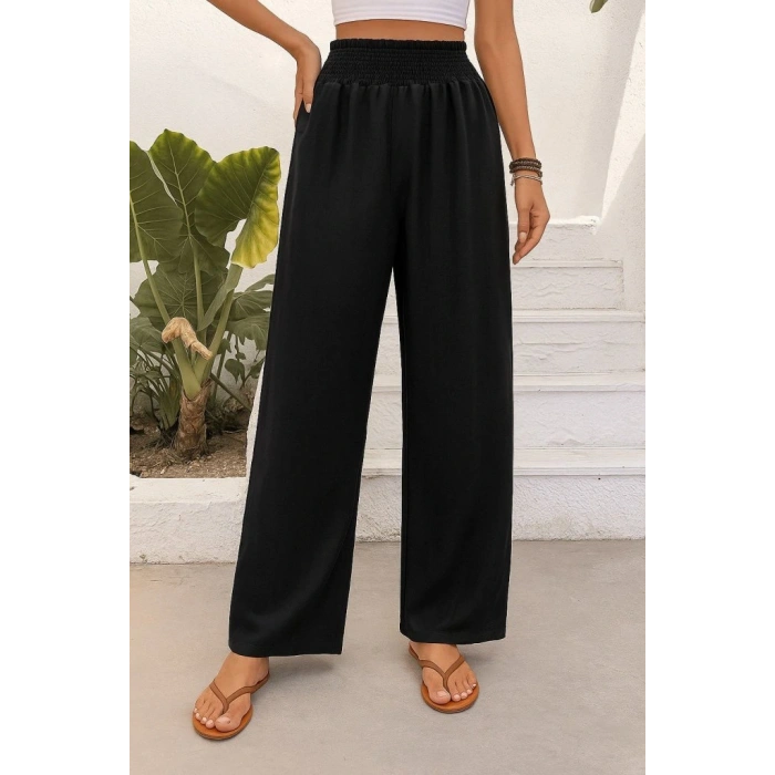 Kadın Yüksek Bel Lastikli Ithal Krep Pantolon