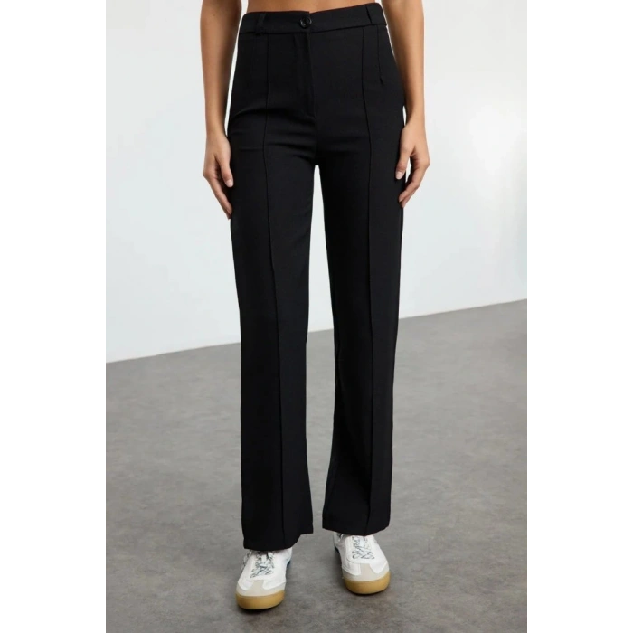 Kadın Yüksek Bel Nervurlu Ithal Krep Pantolon