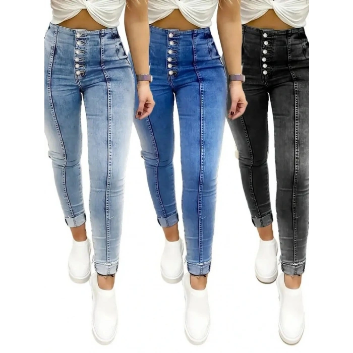 Kadın Yüksek Bel önden Düğmeli Jean Pantolon