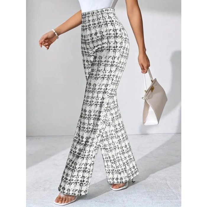 Kadın Yüksek Bel Paçaya Doğru Geniş Dokuma Pantolon