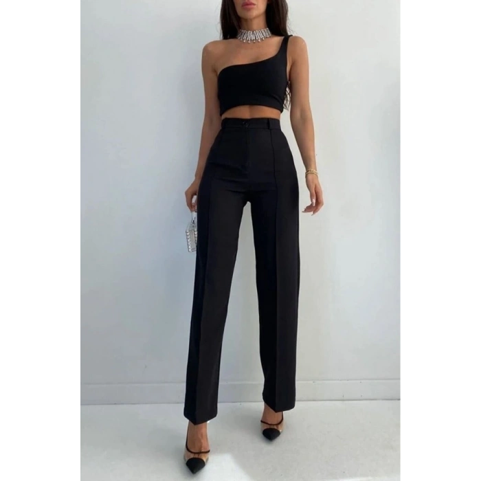 Kadın Yüksek Bel Pileli Palazzo Pantolon