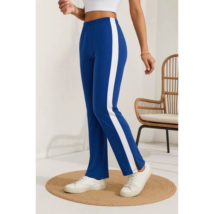 Kadın Yüksek Bel Yan şerit Detaylı Yırtmaçlı Viskon Iki Iplik Pantolon