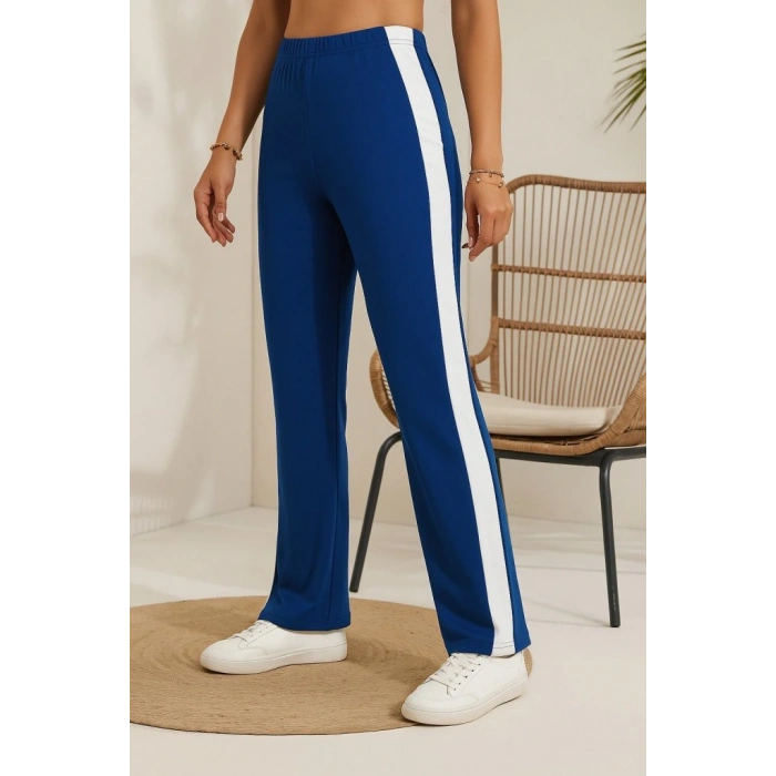 Kadın Yüksek Bel Yan şerit Detaylı Yırtmaçlı Viskon Iki Iplik Pantolon