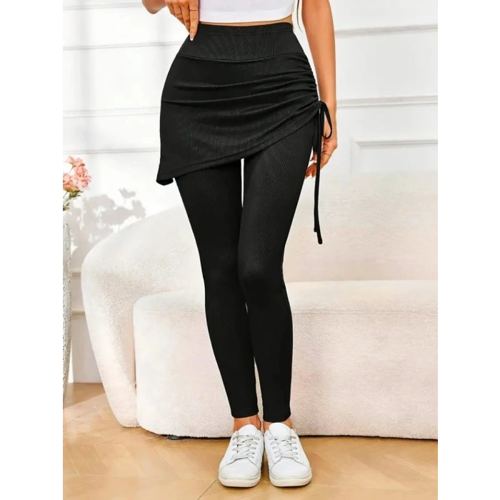 Kadın Yüksek Bel Yandan Büzgülü Alttan Uzun Kaşkorse Tayt Etek