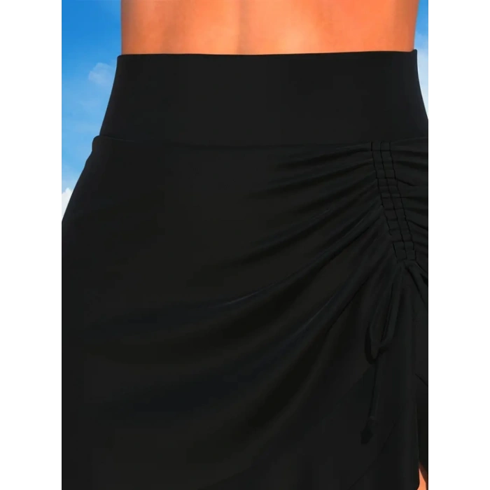 Kadın Yüksek Bel Yandan Büzgülü Fırfırlı Kısa Sandy Etek