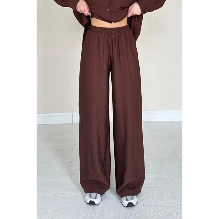 Kahverengi Alice Gömlek Ve Bol Kesim Pantolon Takım