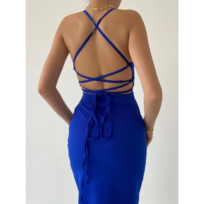 Kaitlyn ırt Dekolteli V Yaka Yırtmaçlı Elbise