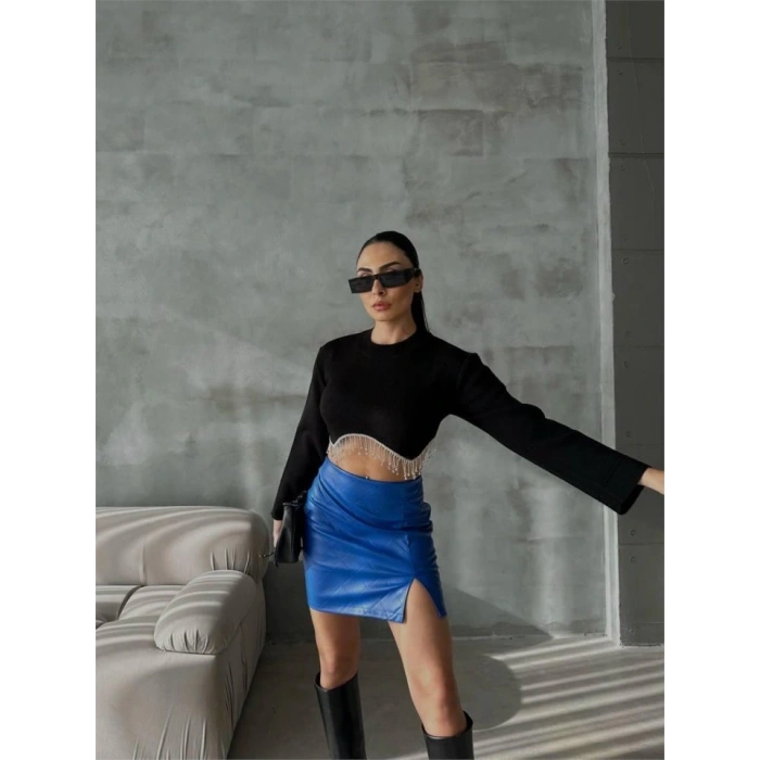 KAPİTONE DERİ ETEK YIRTMAÇLI  aks