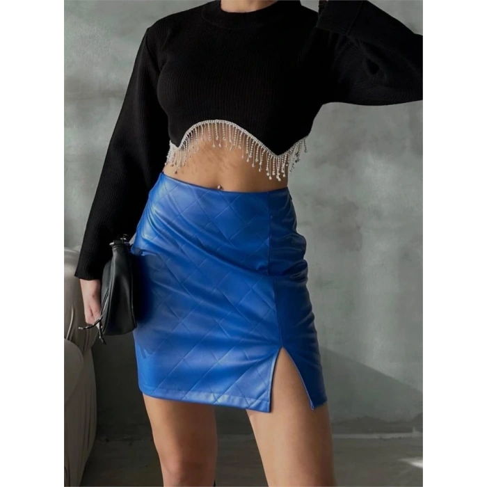 KAPİTONE DERİ ETEK YIRTMAÇLI  aks