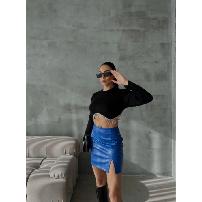 KAPİTONE DERİ ETEK YIRTMAÇLI  aks