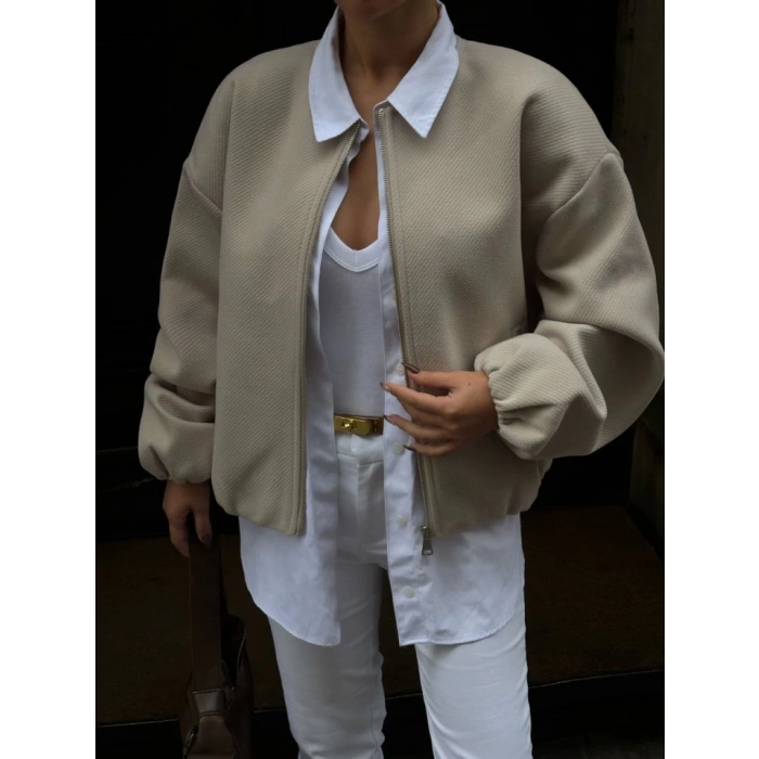 Kaşe Kaşmir Fermuarlı CEKET  Bej