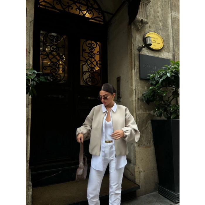 Kaşe Kaşmir Fermuarlı CEKET  Bej