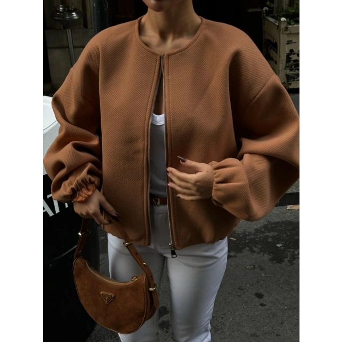 Kaşe Kaşmir Fermuarlı CEKET  Kahve