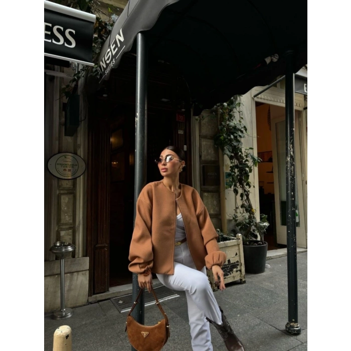 Kaşe Kaşmir Fermuarlı CEKET  Kahve