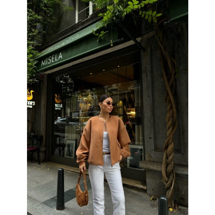 Kaşe Kaşmir Fermuarlı CEKET  Kahve