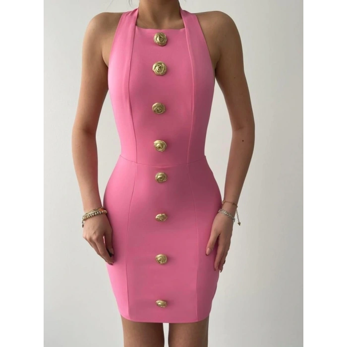 Katalina Gül Düğmeli Elbise