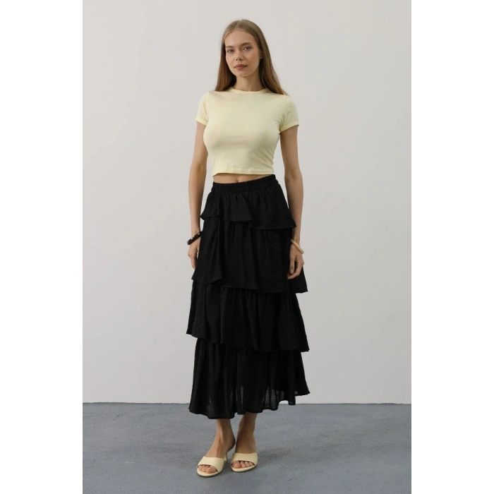 Katlı Kesim Uzun Etek  iyah