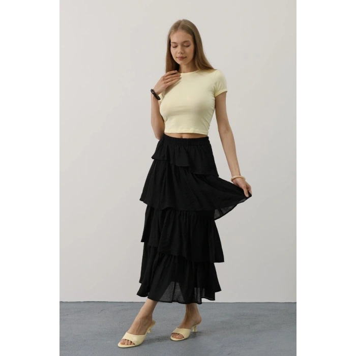 Katlı Kesim Uzun Etek  iyah