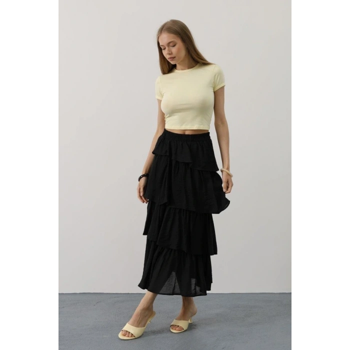 Katlı Kesim Uzun Etek  iyah