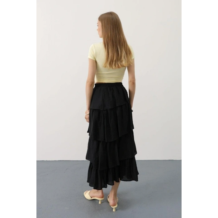 Katlı Kesim Uzun Etek  iyah