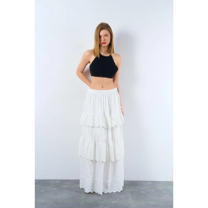 Katlı Pileli Etek  Ekru