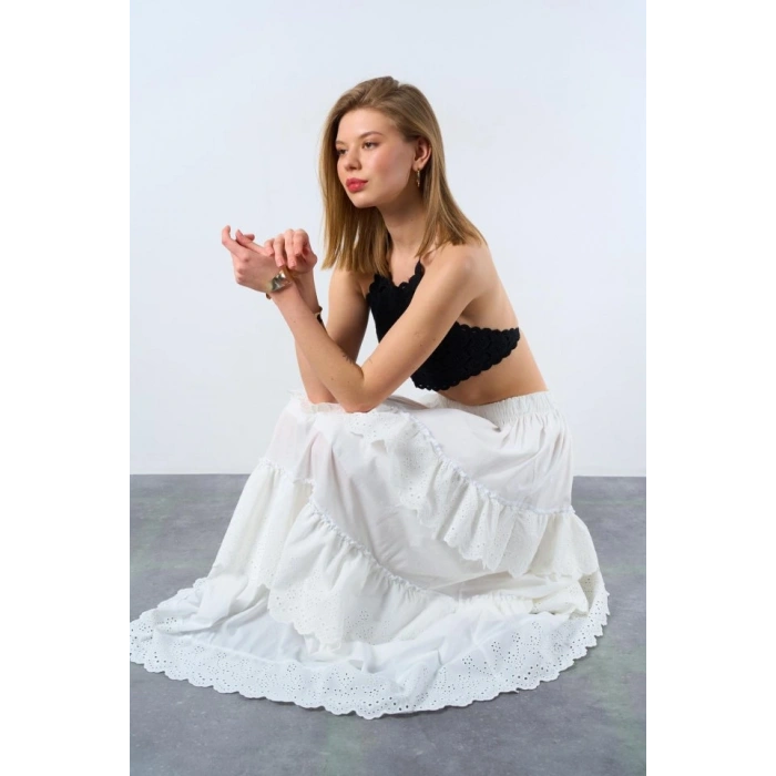 Katlı Pileli Etek  Ekru