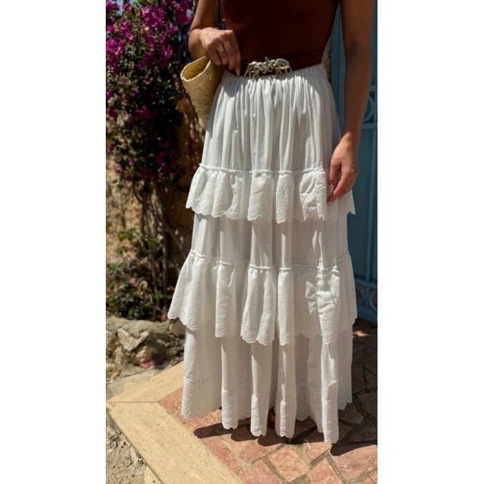 Katlı Pileli Etek  Ekru