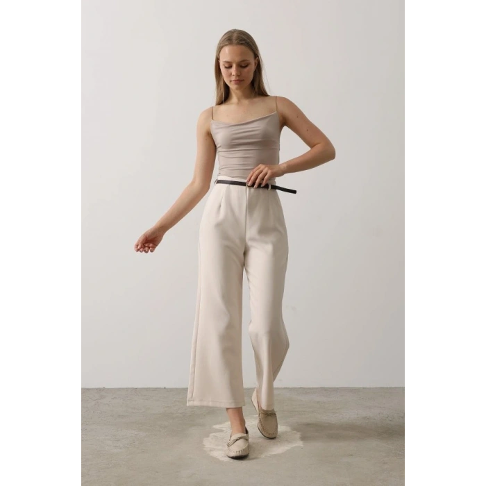 Kemer Pens Detaylı Pantolon  Bej