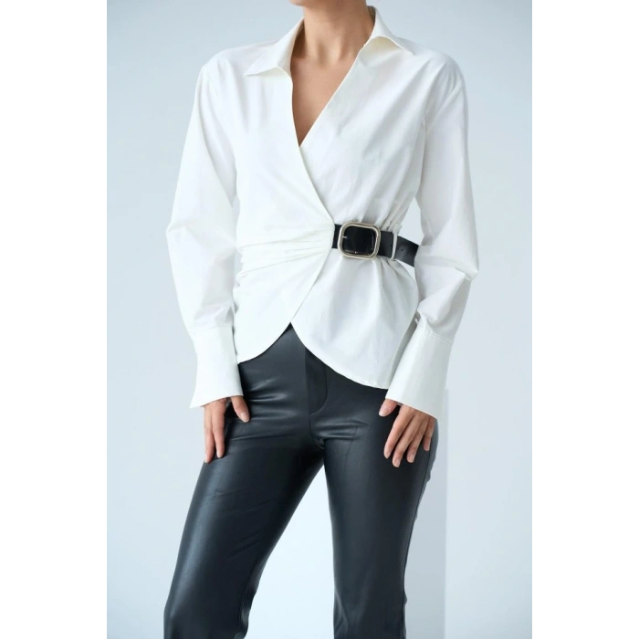 Kemerli Gömlek  Ekru