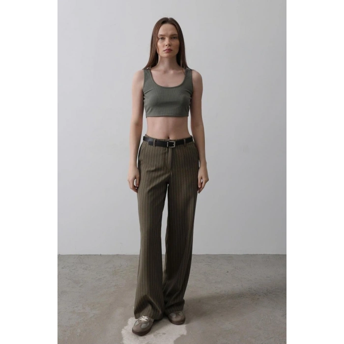 Kemerli Palazzo Pantolon  HakiBeyaz