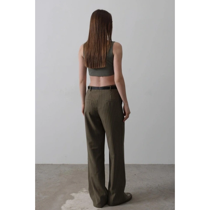 Kemerli Palazzo Pantolon  HakiBeyaz