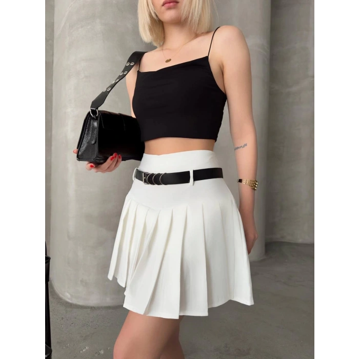 Kemerli pikseli şort etek