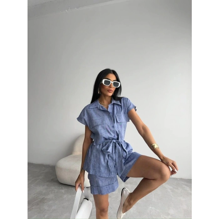 KETEN BAĞAAI KOSUZ GÖEK  DUBE PAÇA ŞORT TAKI  acivert