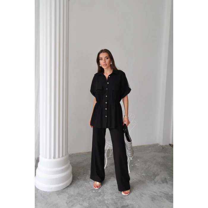 KETEN BEDEN BÜZGÜ DETAYI GÖMEK  PANTOON TAKIM  iyah