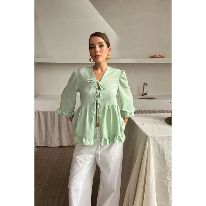 KETEN BUZ ÖNDEN BAĞAAI FIRFIR DETAYI  Yeşil