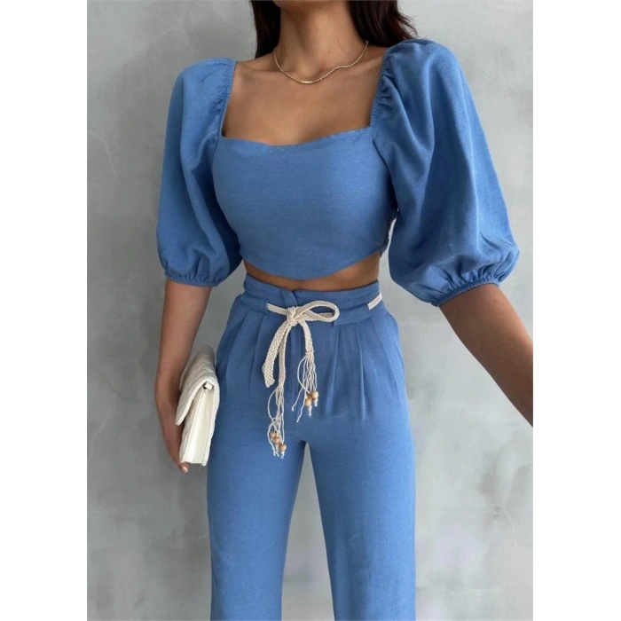 KETEN CROP KARPUZ KO BUZPANTOON HAIR KEERİ  avi