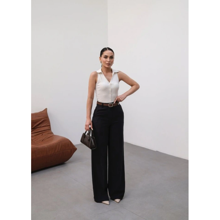 Keten Kemerli̇ Ve Dökümlü Palazzo Pantolon (Kemer Dahi̇l)