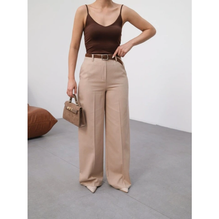 Keten Kemerli̇ Ve Dökümlü Palazzo Pantolon (Kemer Dahi̇l)