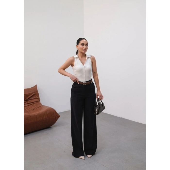 Keten Kemerli̇ Ve Dökümlü Palazzo Pantolon (Kemer Dahi̇l)