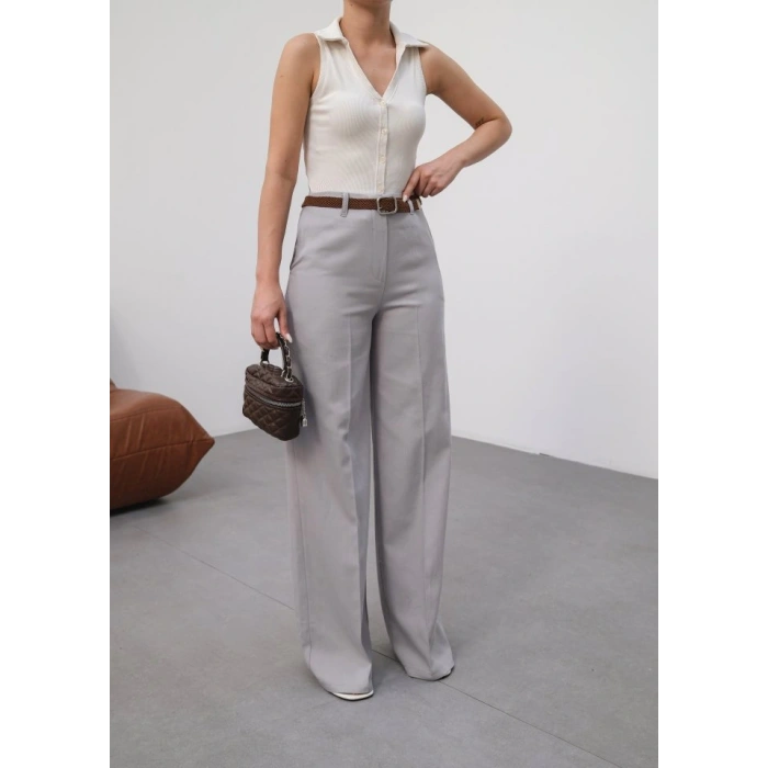 Keten Kemerli̇ Ve Dökümlü Palazzo Pantolon (Kemer Dahi̇l)