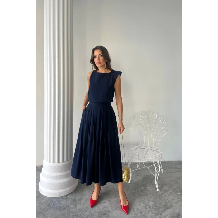 KETEN KOUZ BUZ  AXİ ETEK TAKI  acivert