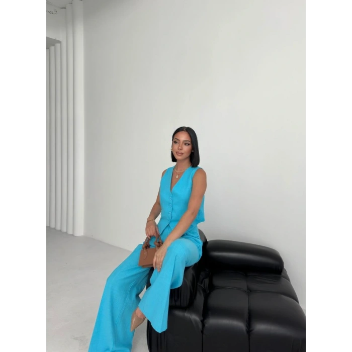 Keten Sirti Çapraz Geçi̇şli̇ Cepken Pantolon Takim