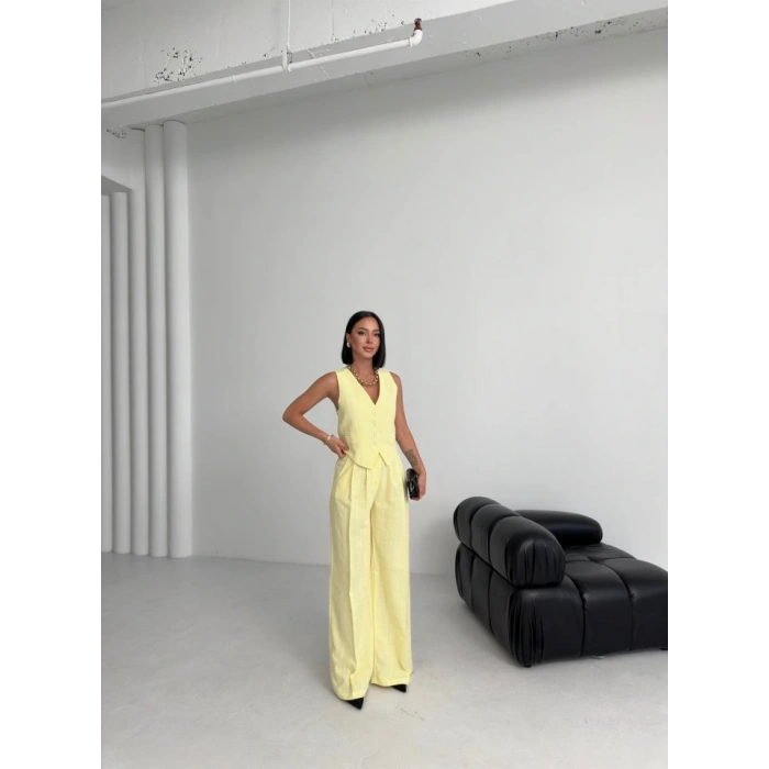 Keten Sirti Çapraz Geçi̇şli̇ Cepken Pantolon Takim